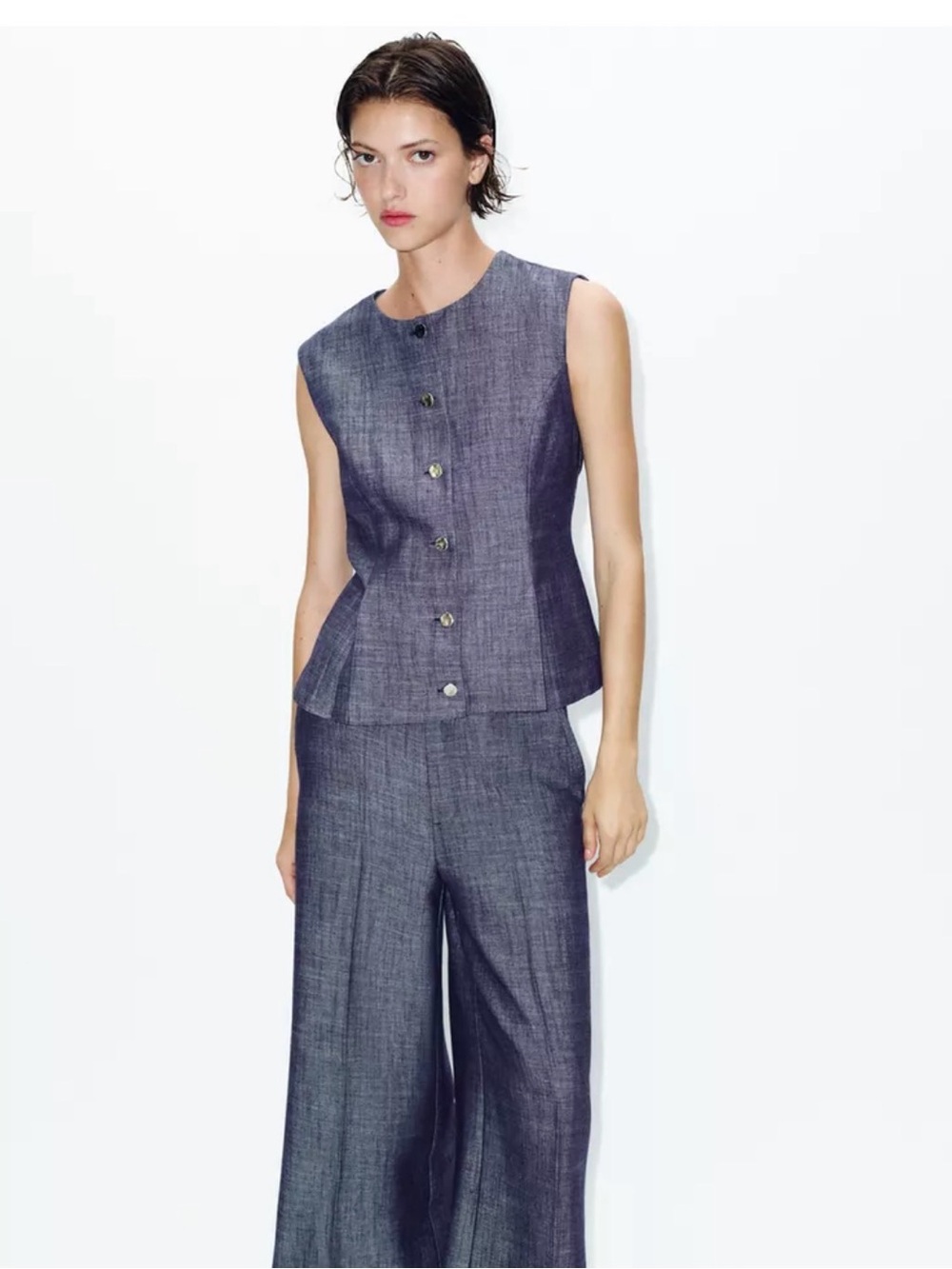 Sleeveless Button-Front Top
